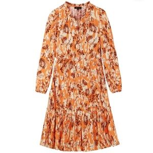 Frye Cadmium Orange Combo Tiered Front Button Dress Western Floral Cowgirl Small